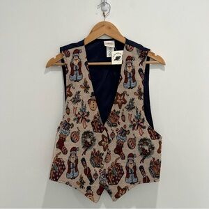 BACKROAD BLUES 90s Vintage Holiday Festive Patterned Tapestry Vest | Women’s L